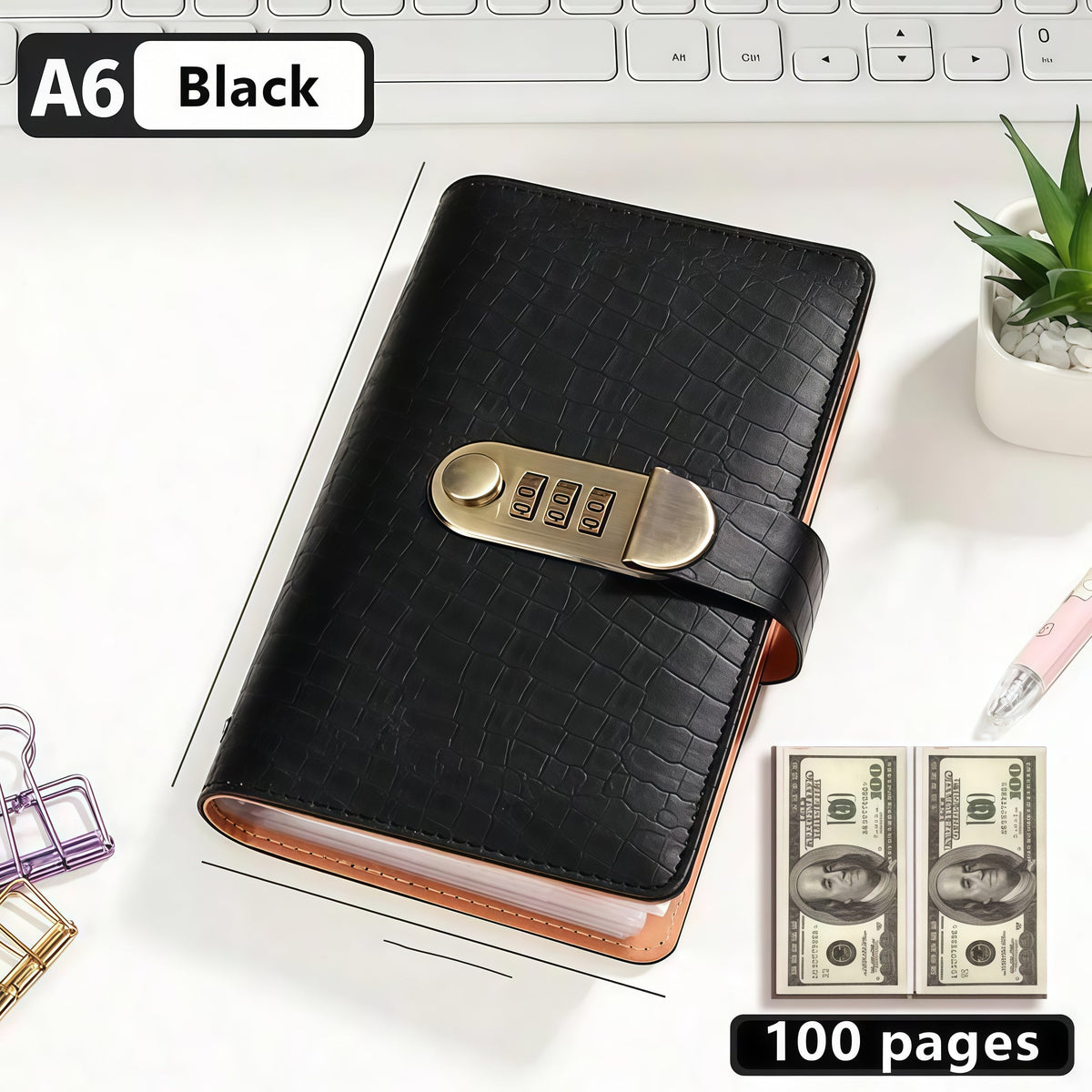 🎁🎅70% OFF!!!-Ready for Christmas!🎄PU Leather Binder Savings Notebook with 3-Digit Resettable Password Lock✉️💸Large Capacity Storage for Money & Important Items