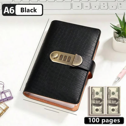 🎁🎅70% OFF!!!-Ready for Christmas!🎄PU Leather Binder Savings Notebook with 3-Digit Resettable Password Lock✉️💸Large Capacity Storage for Money & Important Items