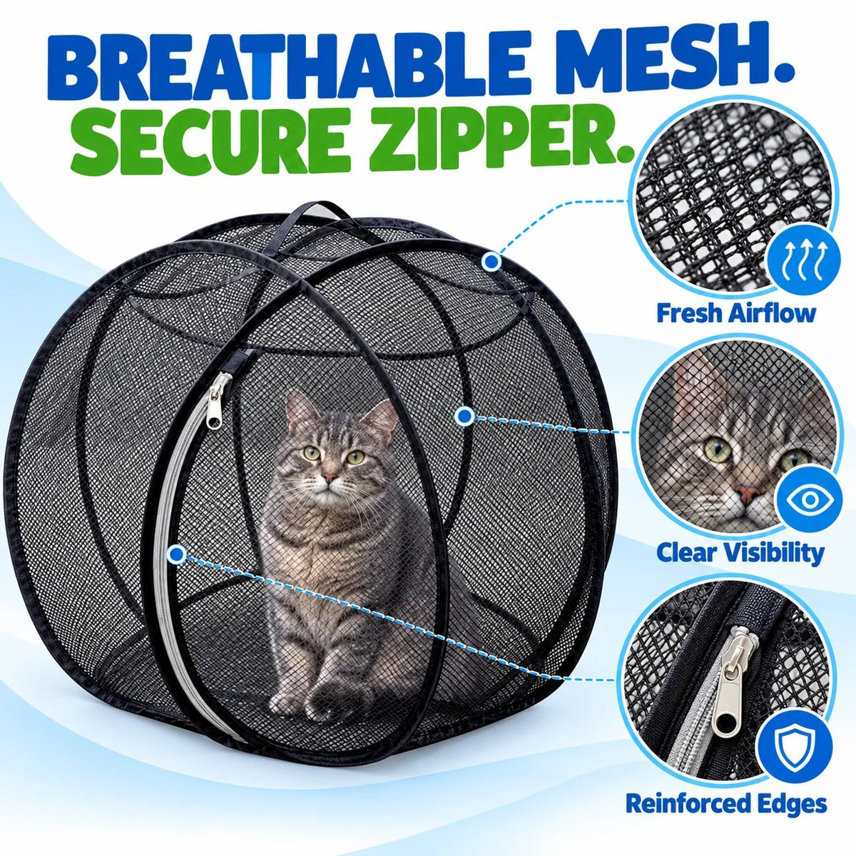 Pop Up Cat Playpen | 32-Inch Breathable Mesh Enclosure for Indoor & Outdoor Use