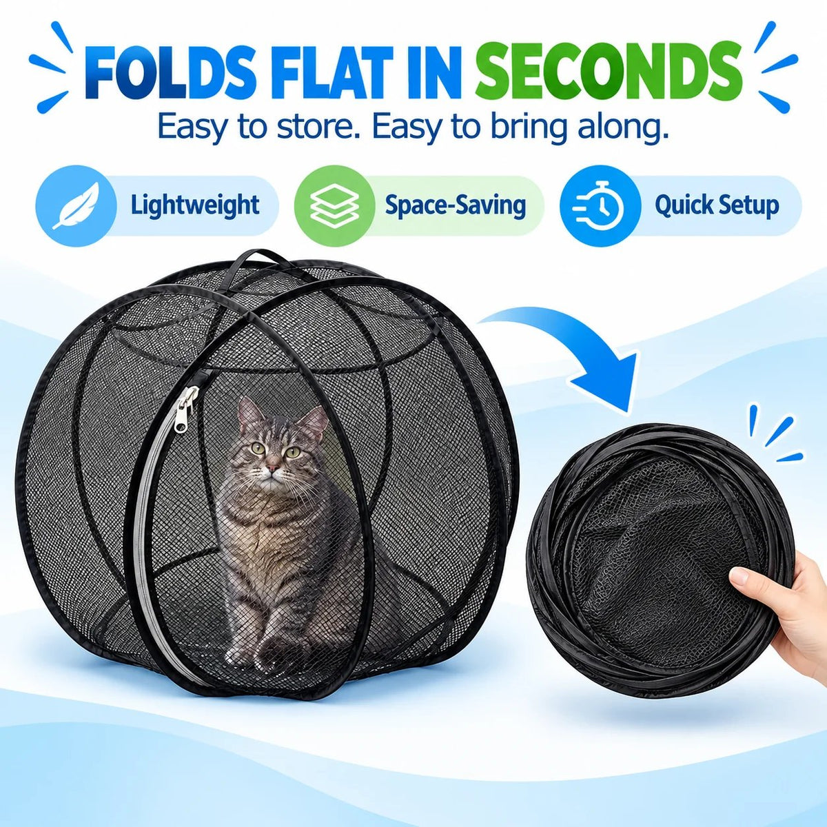 Pop Up Cat Playpen | 32-Inch Breathable Mesh Enclosure for Indoor & Outdoor Use
