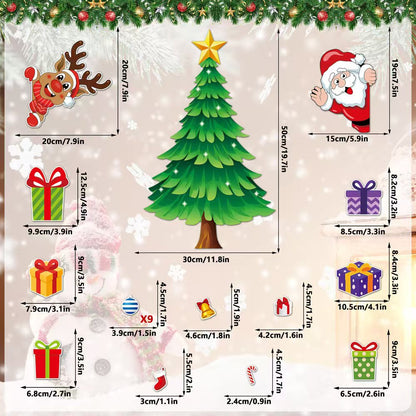 DIY Magnetic Christmas Tree Fridge Magnets Set – Reusable Holiday Refrigerator Decoration Kit with Santa, Reindeer & Gifts