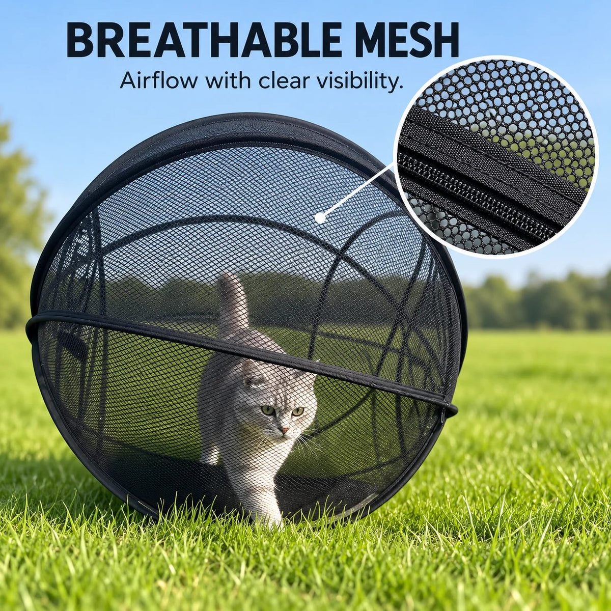 Pop Up Cat Playpen | 32-Inch Breathable Mesh Enclosure for Indoor & Outdoor Use