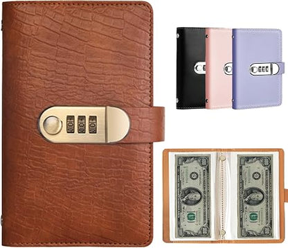 🎁🎅70% OFF!!!-Ready for Christmas!🎄PU Leather Binder Savings Notebook with 3-Digit Resettable Password Lock✉️💸Large Capacity Storage for Money & Important Items