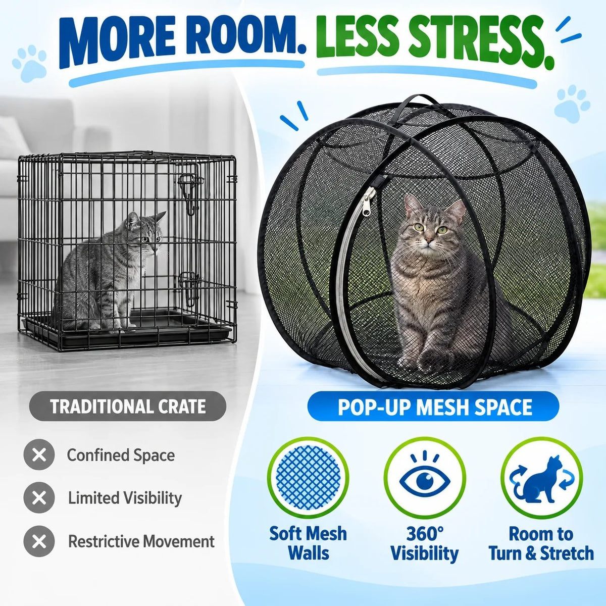 Pop Up Cat Playpen | 32-Inch Breathable Mesh Enclosure for Indoor & Outdoor Use