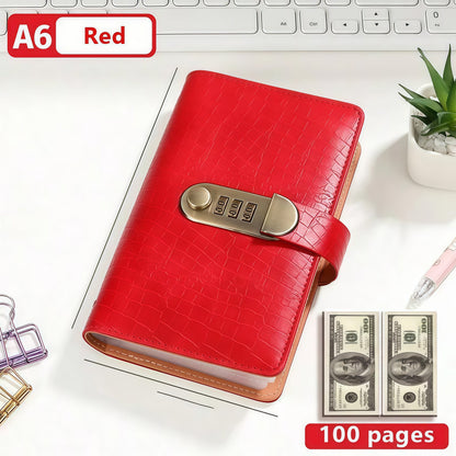 🎁🎅70% OFF!!!-Ready for Christmas!🎄PU Leather Binder Savings Notebook with 3-Digit Resettable Password Lock✉️💸Large Capacity Storage for Money & Important Items
