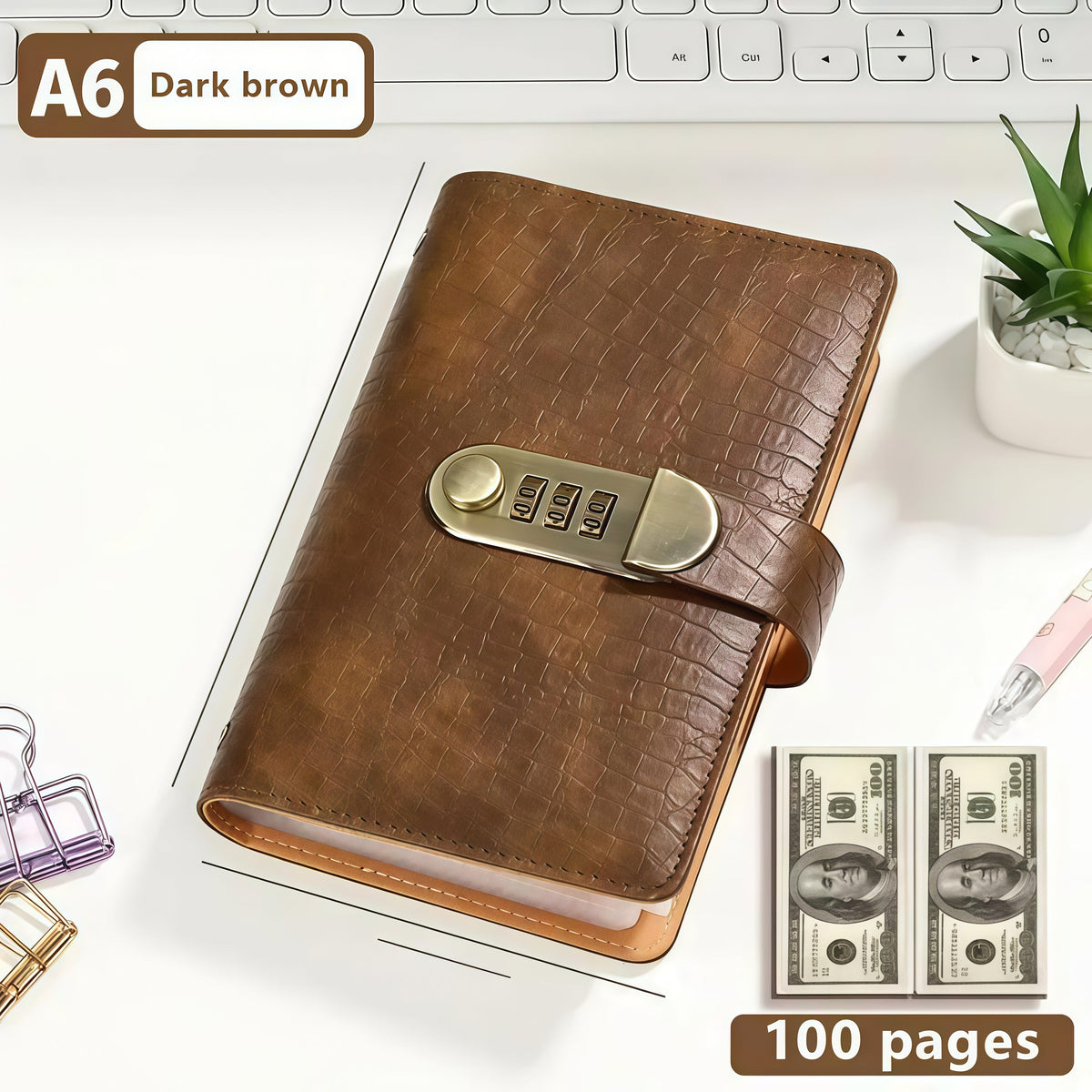 🎁🎅70% OFF!!!-Ready for Christmas!🎄PU Leather Binder Savings Notebook with 3-Digit Resettable Password Lock✉️💸Large Capacity Storage for Money & Important Items