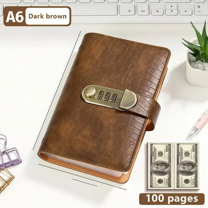 🎁🎅70% OFF!!!-Ready for Christmas!🎄PU Leather Binder Savings Notebook with 3-Digit Resettable Password Lock✉️💸Large Capacity Storage for Money & Important Items