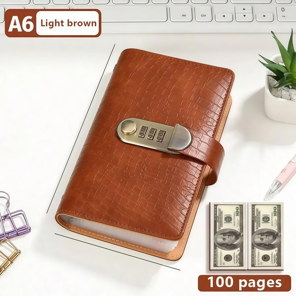 🎁🎅70% OFF!!!-Ready for Christmas!🎄PU Leather Binder Savings Notebook with 3-Digit Resettable Password Lock✉️💸Large Capacity Storage for Money & Important Items