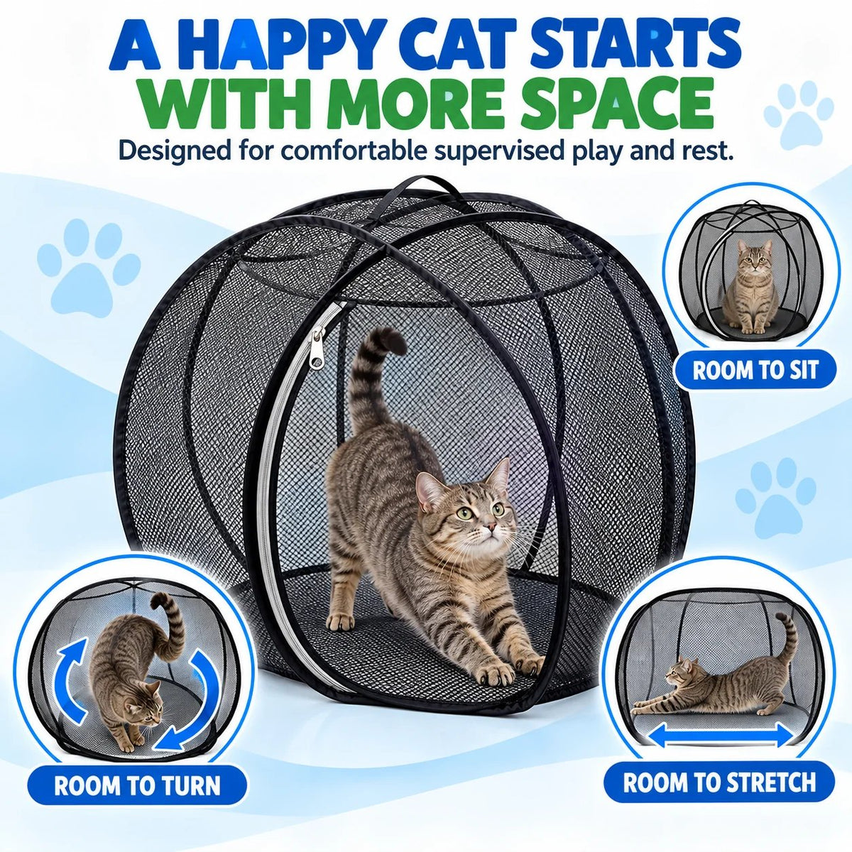 Pop Up Cat Playpen | 32-Inch Breathable Mesh Enclosure for Indoor & Outdoor Use