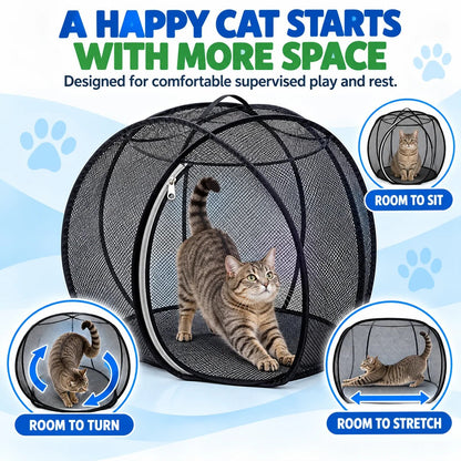Pop Up Cat Playpen | 32-Inch Breathable Mesh Enclosure for Indoor & Outdoor Use